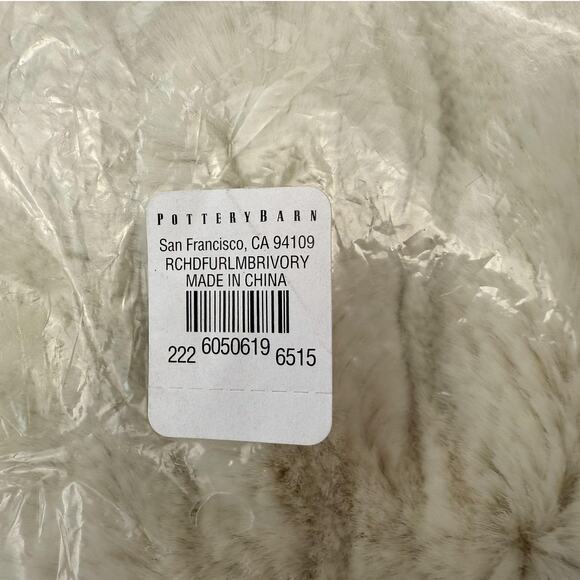 Pottery Barn Lumbar Pillow Cover Ruched Faux Fur Ivory 16x26 Soft Plush Cream - Picture 10 of 10